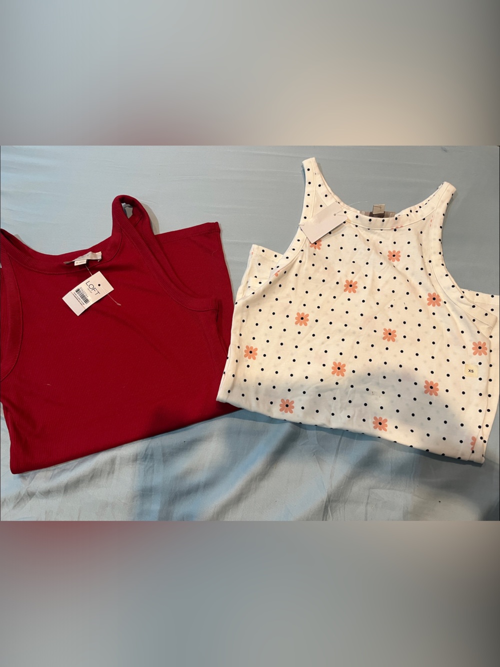 LOFT Red Ribbed Tank & White Polka Dot Floral Tank - 2-Pack